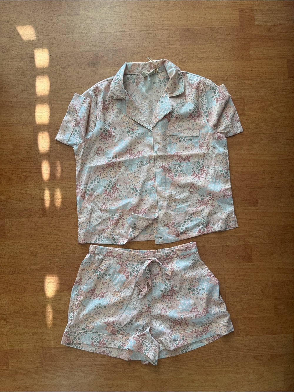 Cynthia Rowley Pastel Floral Satin Pajama Set in Pink and Mint